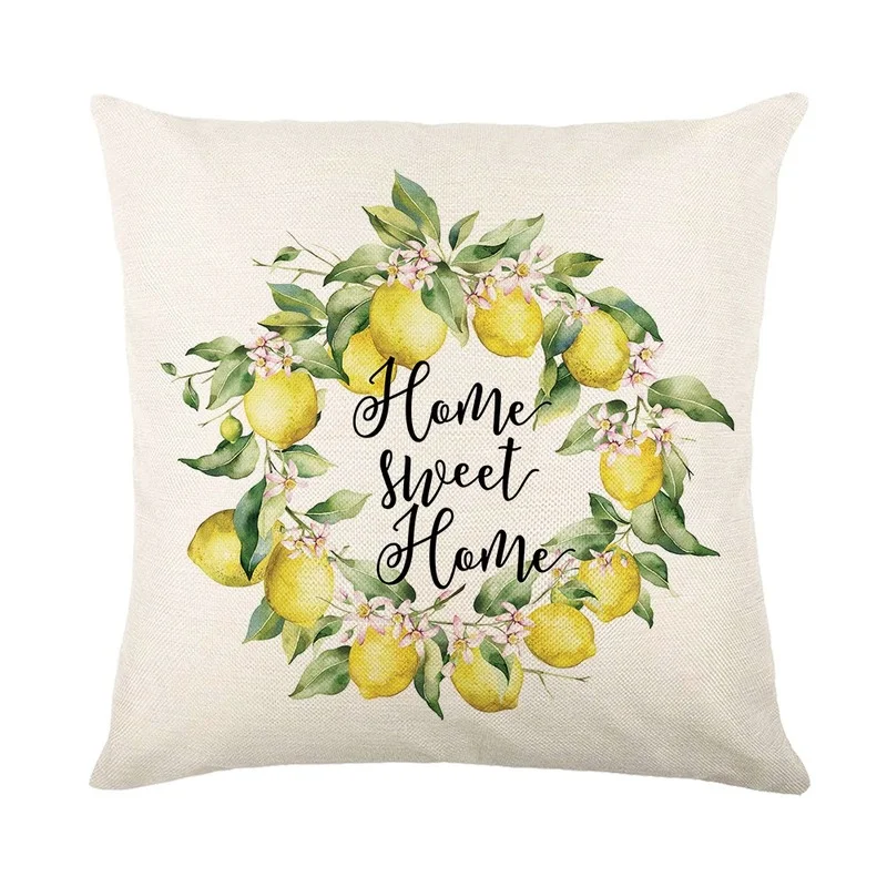 Lemon Printed Pillow Cover 18x18 Inches Spring Farmhouse Home Decorative Art Cushion Cover Square Linen Decor Throw Pillowcase