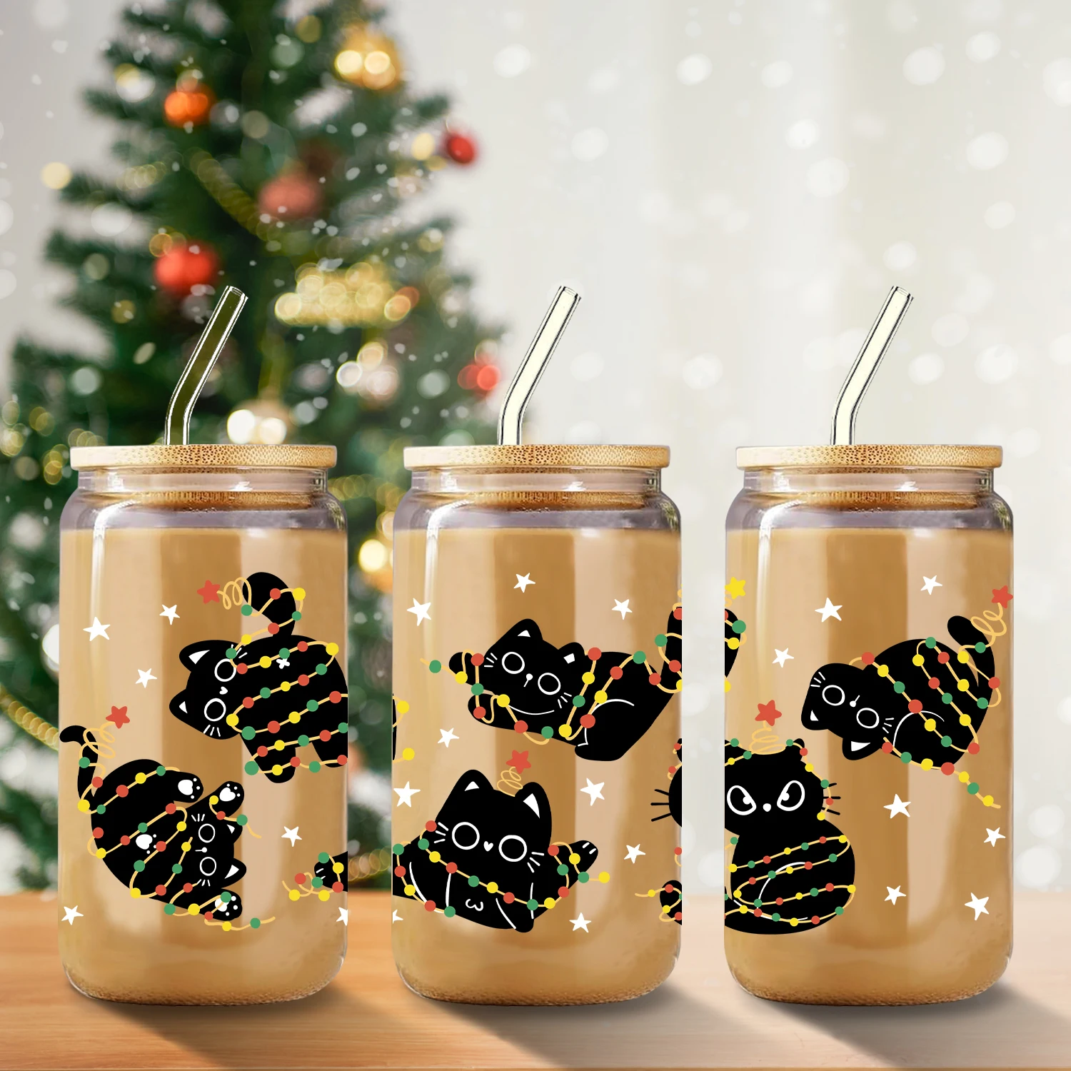 3d Printed Cute Cat 16oz Glass Can Soda Cup With Lid And Straw Christmas Iced Coffee Cup Cups For Parties And Stocking Stuffers