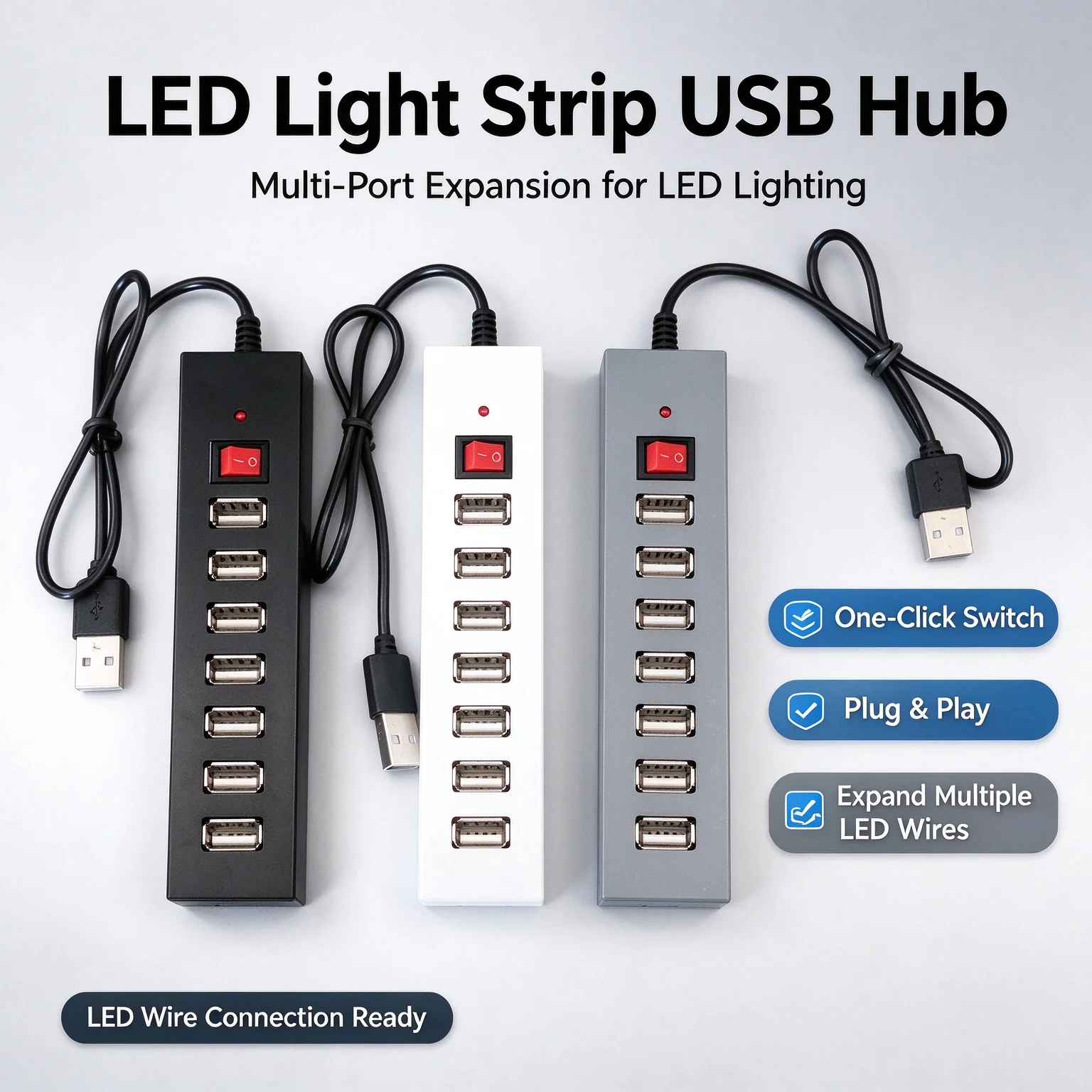 Universal USB Power Strip for Building Block Lighting Fixtures Multiple Sockets Compatible with MOC Light Strips & Floor Lamps