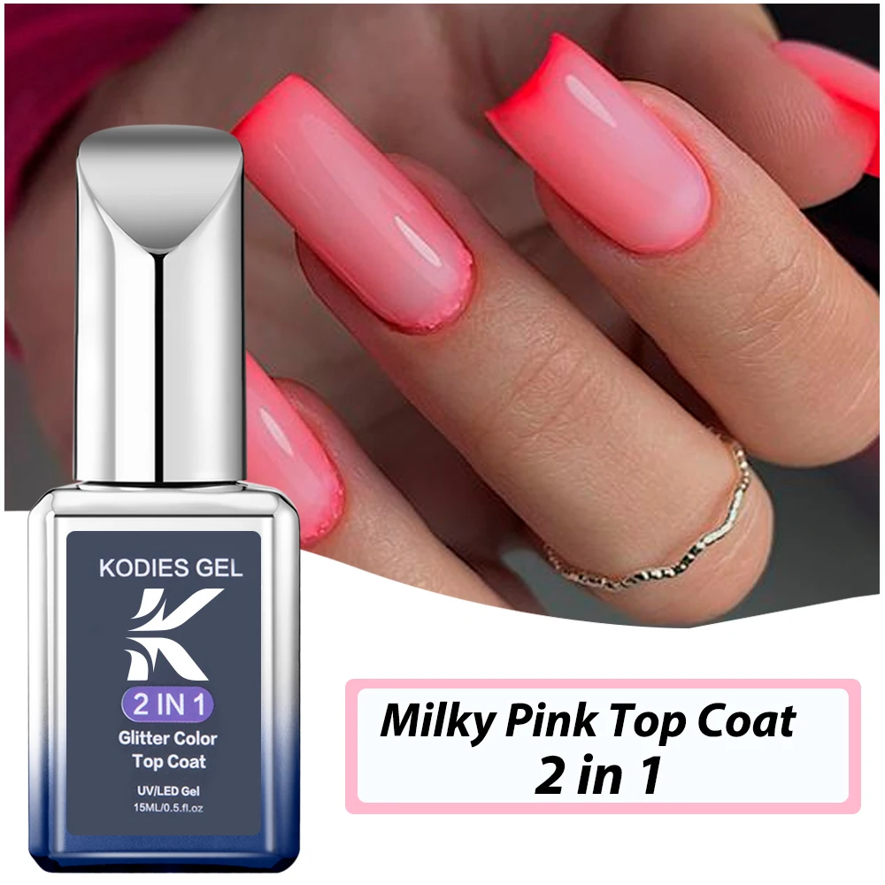 KODIES GEL Milky Pink Top Coat Gel Nail Polish 2 IN 1Gel Finish Semi Permanent UV Base Primer Jelly Gel Nail Varnish Seals Cover