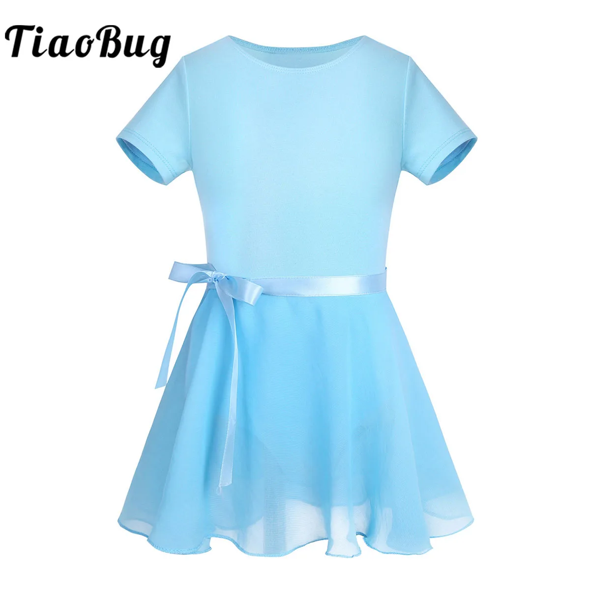 Kids Girls Ballet Leotard Tutu Dress Cotton Short Sleeve Dance Class Dancewear Ballerina Leotard Dress with Chiffon Skirt Set