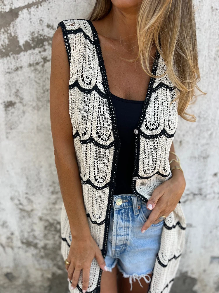 

2026 spring and summer leisure vacation comfortable women's clothing new knitted sleeveless cardigan shawl coat