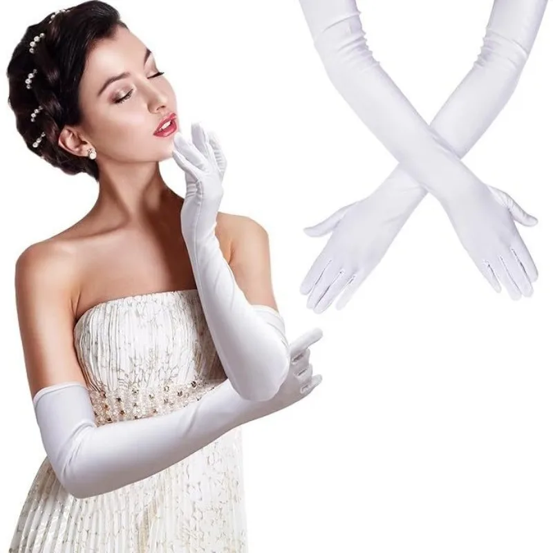 Women Long Gloves Finger Elbow Protection Opera Evening Party Prom Costume Adult Fashion Accessories Breathable Black Mittens