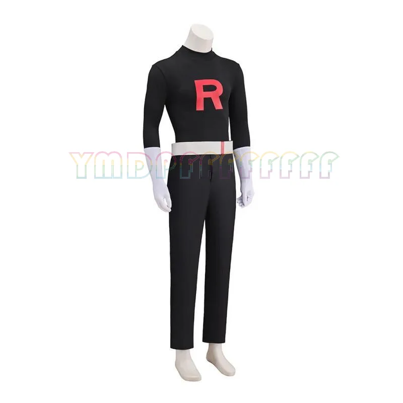 Neuartige Anime-Team-Rocket-Cosplay-Kostüme für Männer und Frauen in Schwarz, schwarze Uniformmützen, Halloween-Partykostüme, Osterkostüme – Detail 6