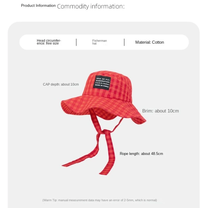 Ins Blogger Retro Plaid Tie Strap Bucket Hat Women Summer Travel Versatile Fisherman Hat Girls Fashion Popular Wide Brim Sun Cap