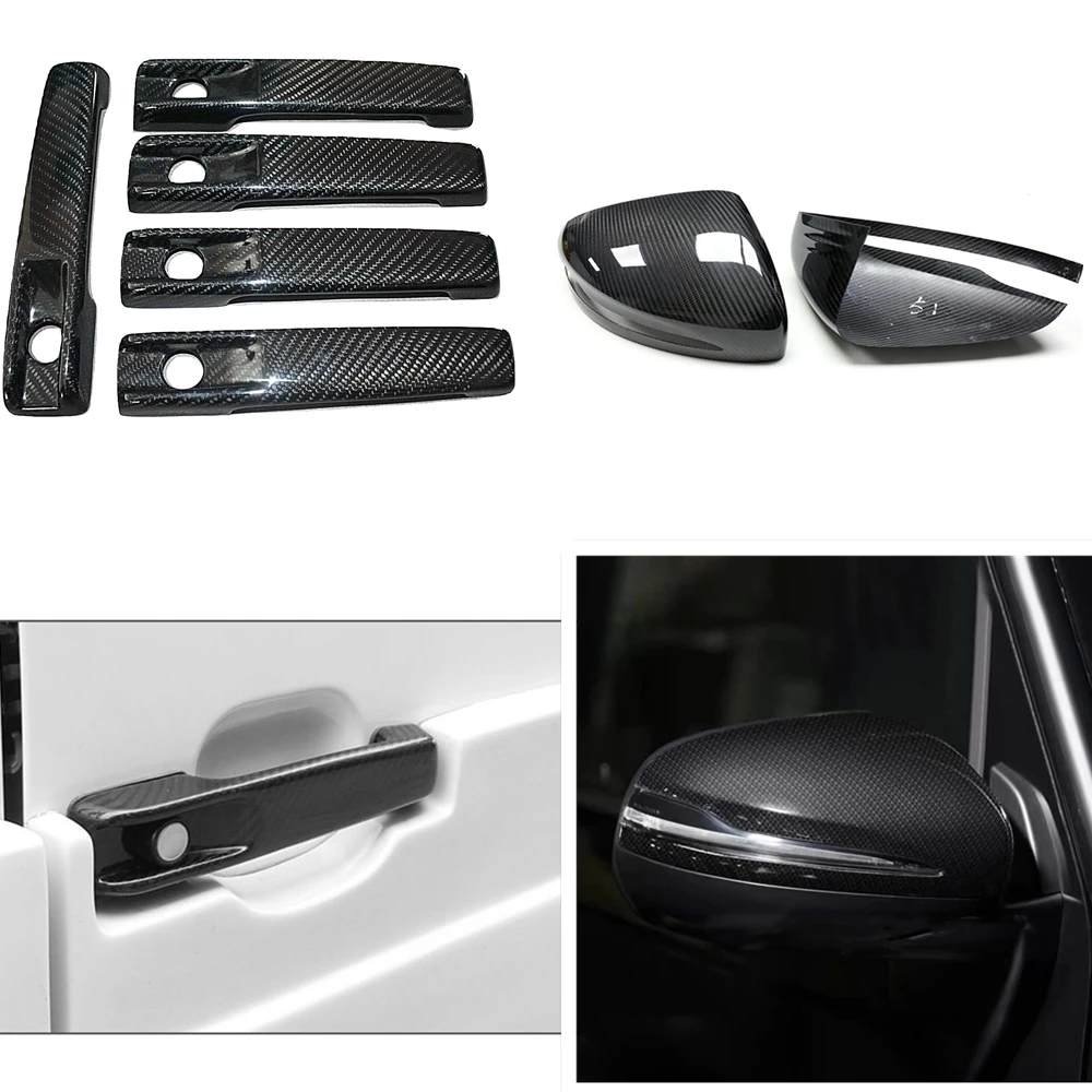 

For Mercedes Benz G Class W463 W464 G65 G55 G63 G500 G550 2019+ Rear View Mirror Cap+Dry Carbon Fiber Door Handle Cover Add On