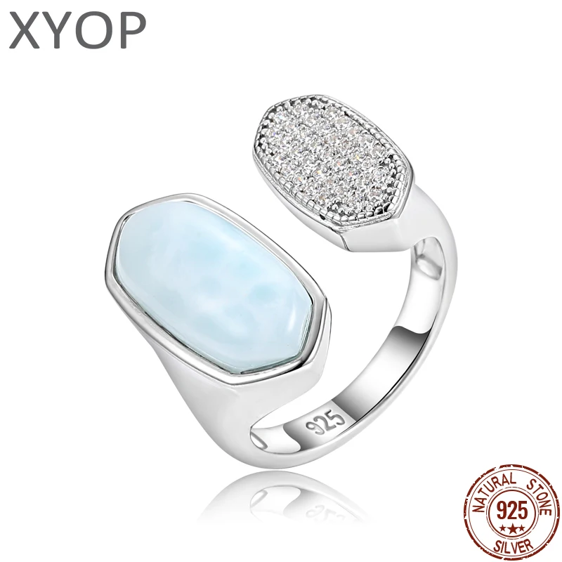 

XYOP 2025 трендовое кольцо Ларимар ромбический циркон стерлингового серебра 925 пробы модные ювелирные изделия драгоценный камень