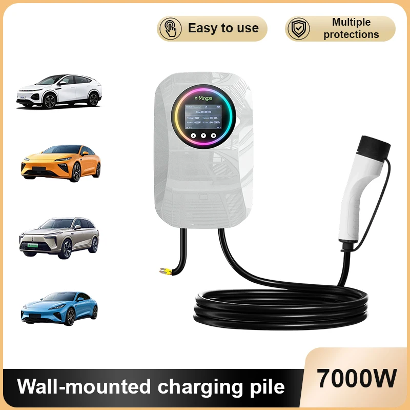 

TYPE2 new energy electric vehicle charging pile household simple wall-mounted 7KW For Tesla/BYD universal LCD display