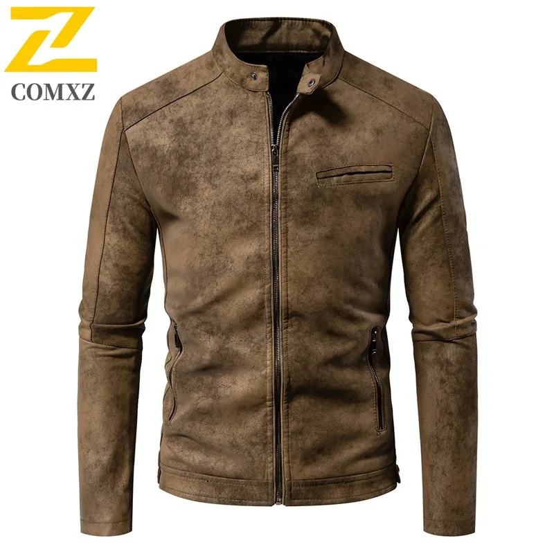 

COMXZ Factory New Men American Style Vintage Leather Jacket PremiumTrendy Motorcycle Windbreaker Outdoor Sports Waterproof Coat