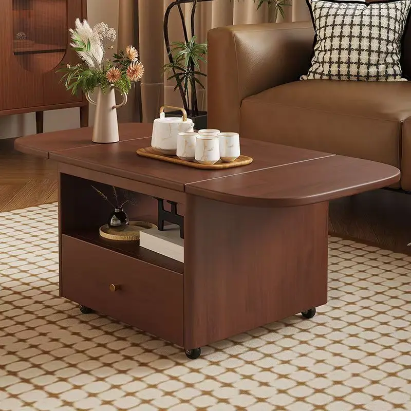 طاولة قهوة من الخشب الصلب قابلة للطي وطاولة طعام متنقلة مزدوجة الأغراض قابلة للطي وشقة صغيرة بسيطة لغرفة المعيشة وطاولة شاي م