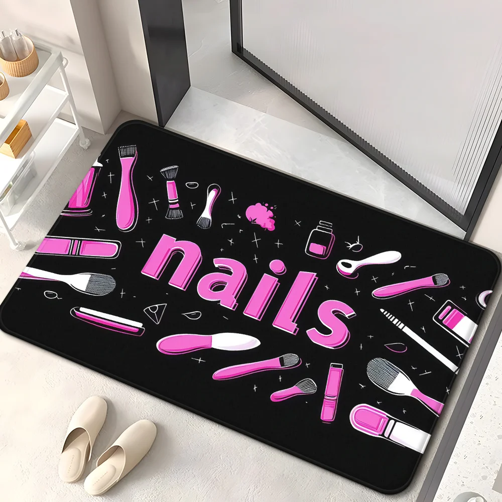 1pc Nail Art Design Non-Slip Door Mat - Absorbent Microfiber Polyester Mat with 