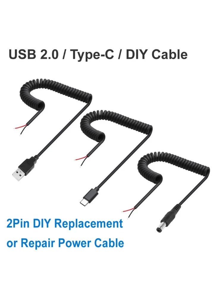 Type-C 2-pins Pigtail-kabel Verlengsnoer DC/USB/USB-C-stekker naar 2-pins kale draad Open uiteinde voor 5V-apparaten DIY Vervang reparatie - afbeelding 2