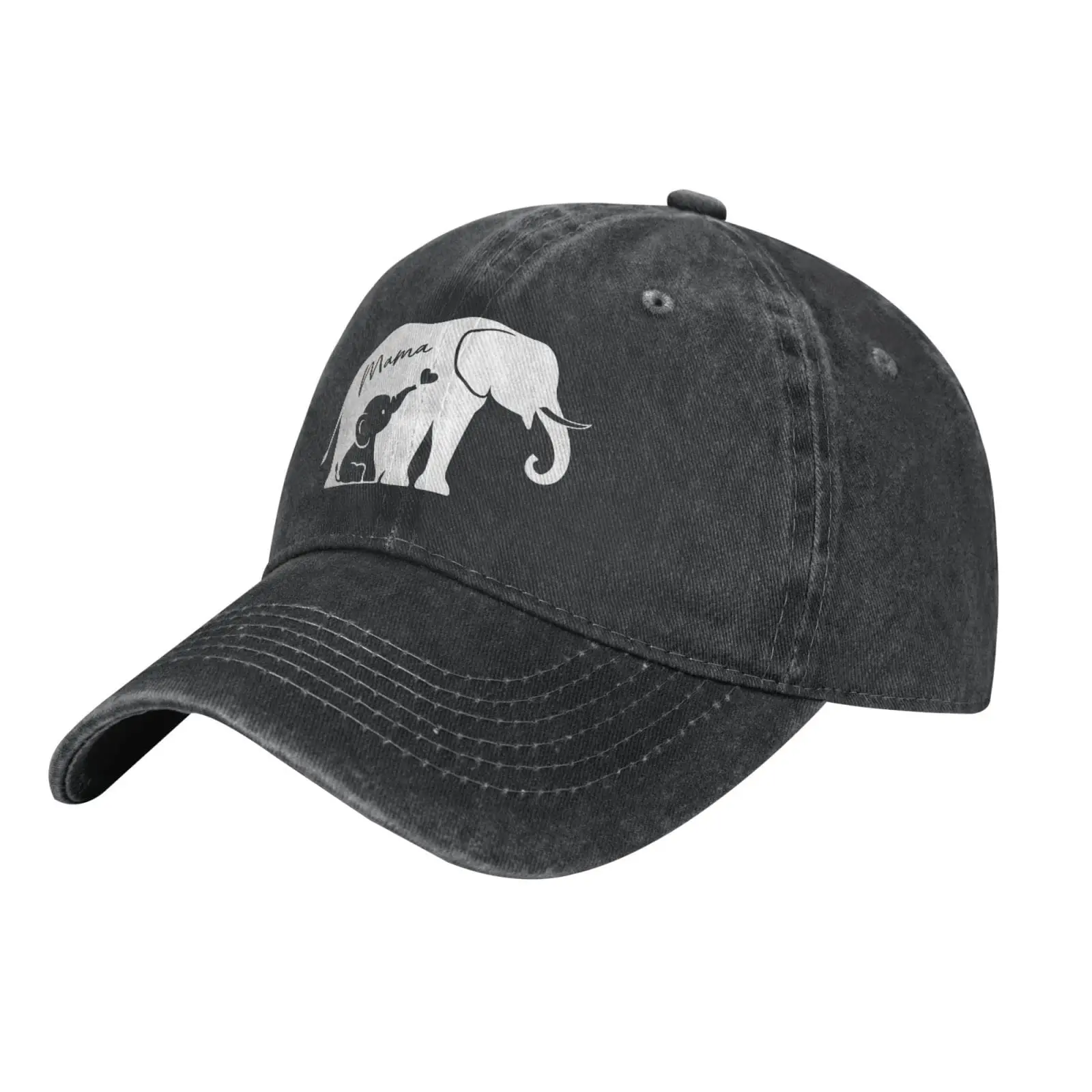 Women's Mom and Baby Elephant Hat Adjustable Washed Vintage Baseball Cap for Mama Aunt Black