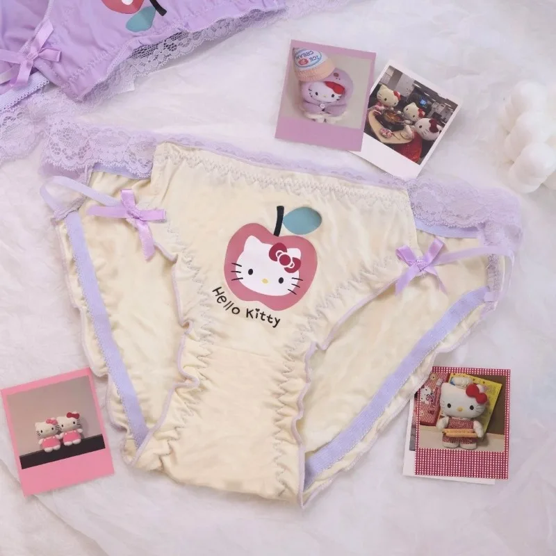 

Трусики Hello Kitty в японском стиле для женщин: низкая посадка, кружево, бантик, хлопковая ластовица, милые трусики Y2K, женское нижнее белье