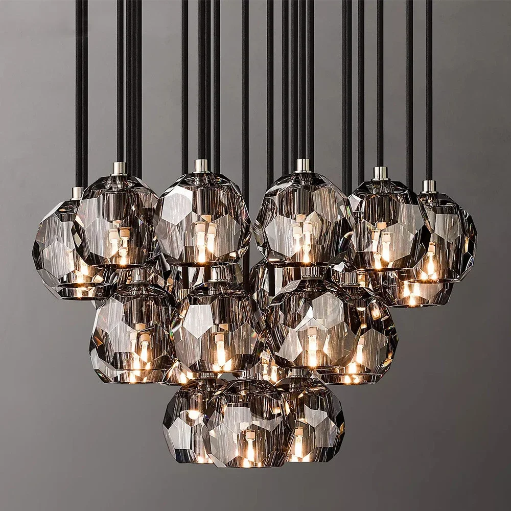 

Smoke gray round chandelier cluster chandelier modern LED bedroom ceiling pendant lamp crystal chandelier living room