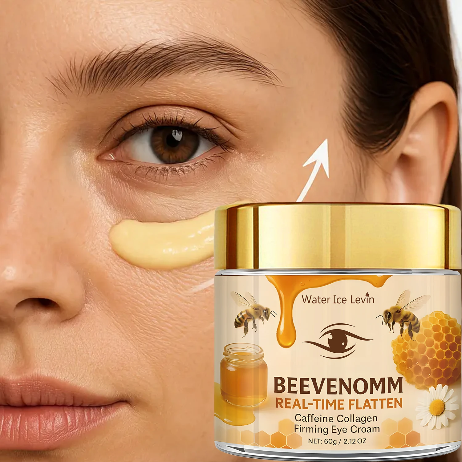 Crema de ojos reafirmante con veneno de abeja y cafeína: fórmula de colágeno y ácido hialurónico para reducir las ojeras, las arrugas y revitaliza la piel.