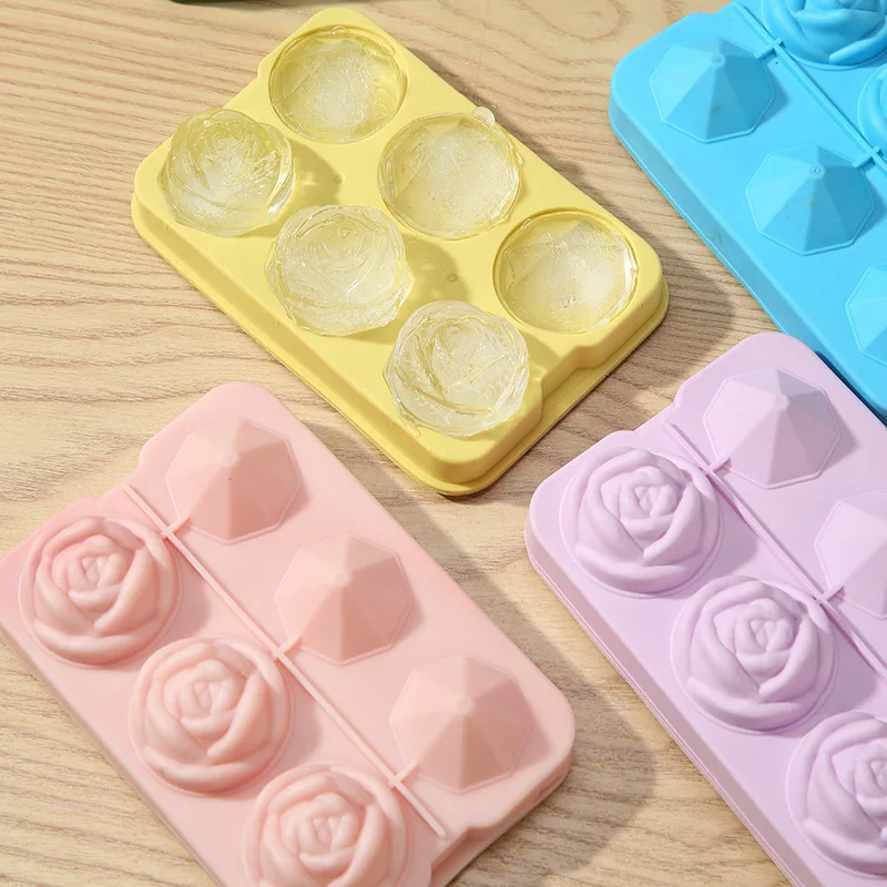 

1Pcs 6 Grids Silicone Ice Cube Form Rose Shape Icecream Mold Freezer Cream Ball Maker Reusable Mould Bar Tools Whiskey Cocktail