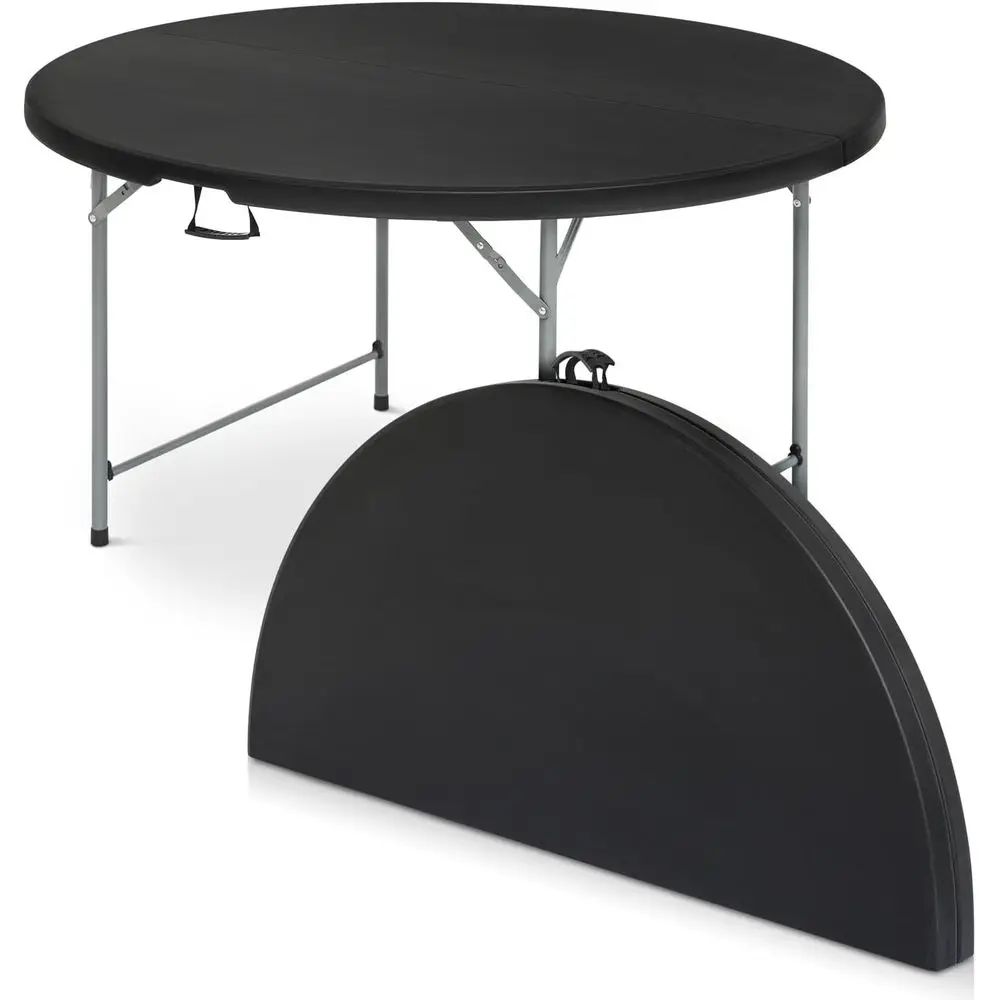 5t Round olding Table with Carry Handle, 60 Inch, Black | Portable, Heavy Duty, Plastic, Utility Table, Steel Legs, Party, Dinin