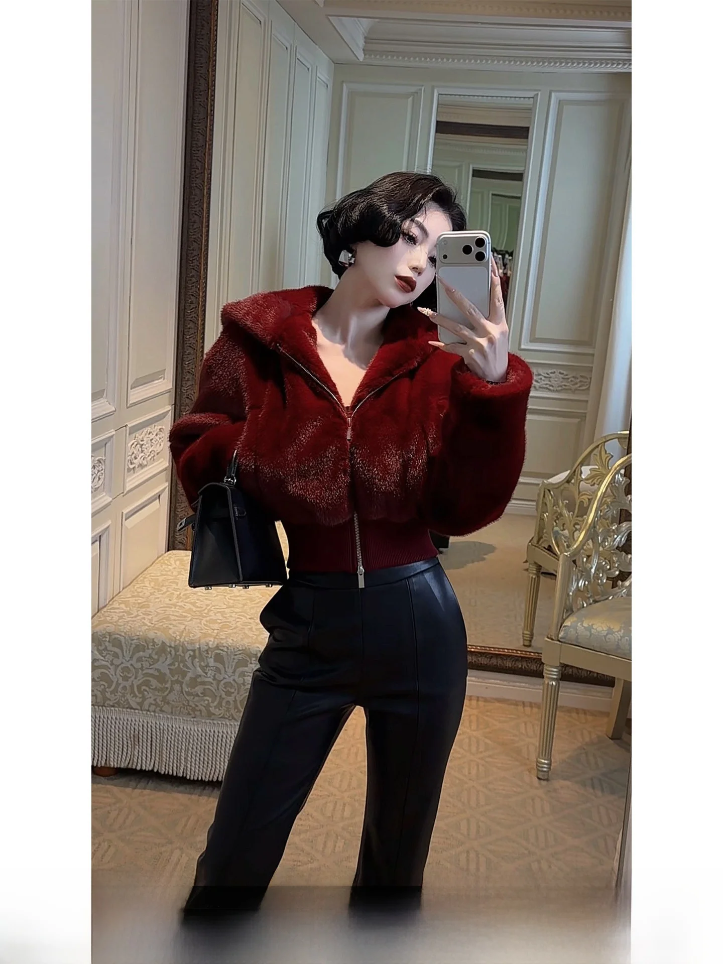 

Warmth Guaranteed Lyxj Wall Street Lady Fur Coat ort Hooded Jaet Women's Faionable Sli Red Color Winter Outerwear