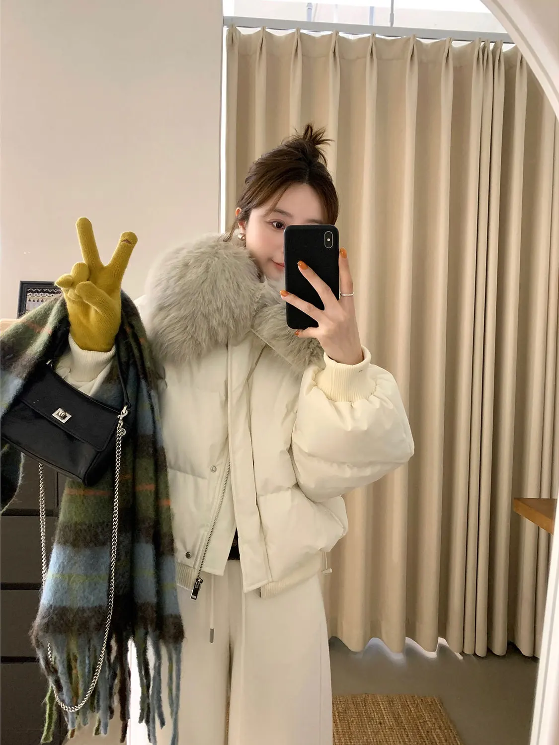 

Winter White Du down Puffer Jaet Women's Loose Fit Fur Collar Korean Sle Versatile Casual Warm ort Zipper Coat