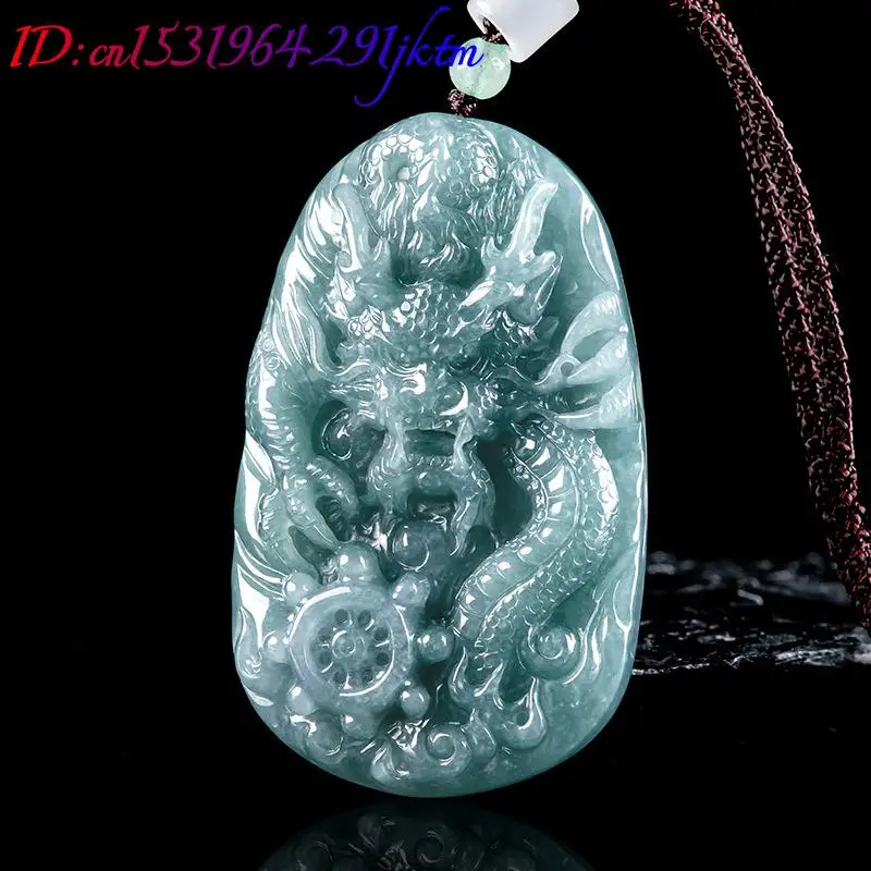 Burmese Jadeite Dragon Pendant Necklace Burmese Jade Stone Fashion Accessories Designer Charm Carved Amulet Luxury view 2