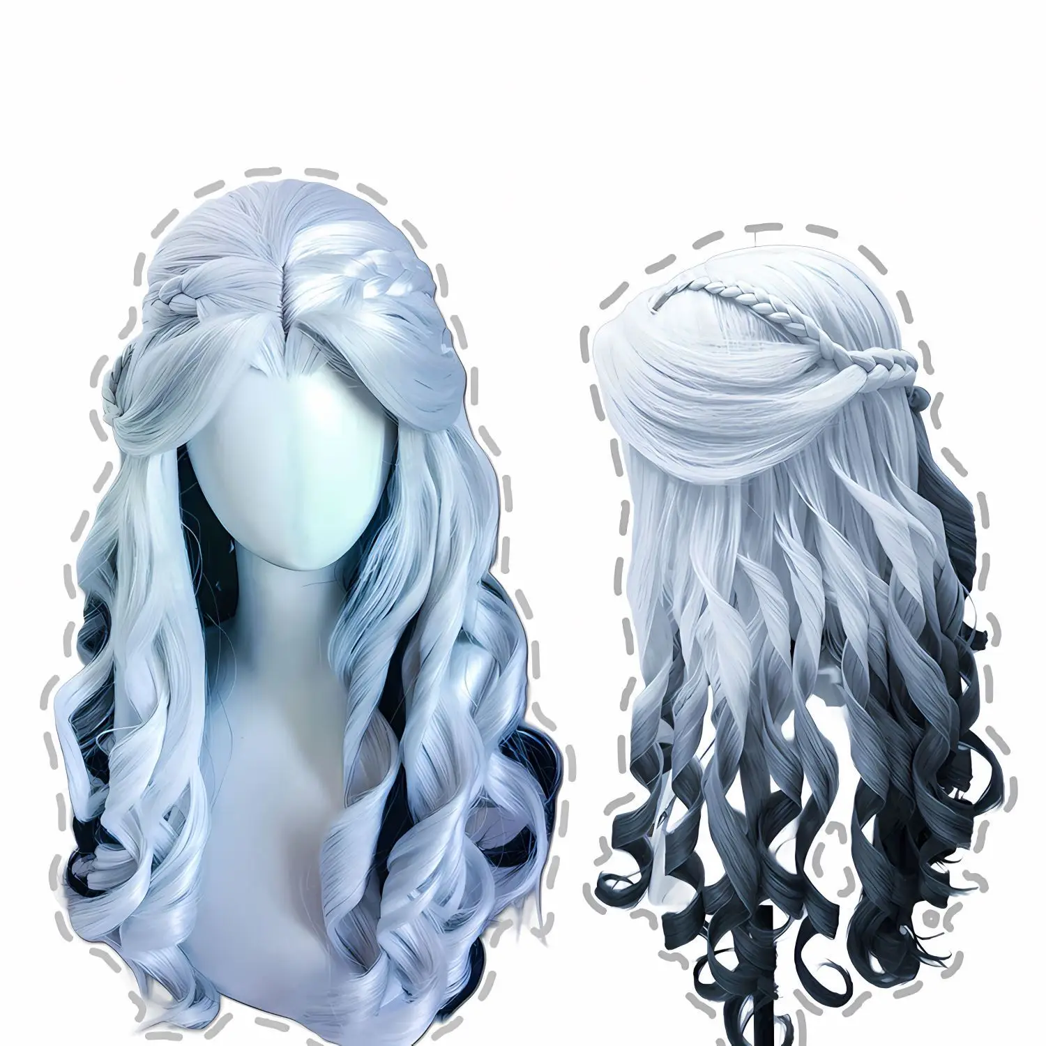 ‌ Identity V 心理学者コスプレウィッグ - ロングカーリーヘアピース、グラデーションブラック合成ウィッグ、ナイトフォールキャラクタープロップ