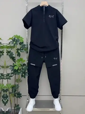 남자 골프 세트 패션 지퍼 빠른 건조 긴 바지와 반팔 2pcs 여름 얼음 실크 캐주얼 통기성 골프 의류