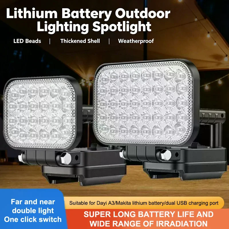 3/4 Inch 120W LED Flashlight 21V Li-Ion 2-Level Battery Powered Work Light Dual USB Portable Light Outdoor Camping Output