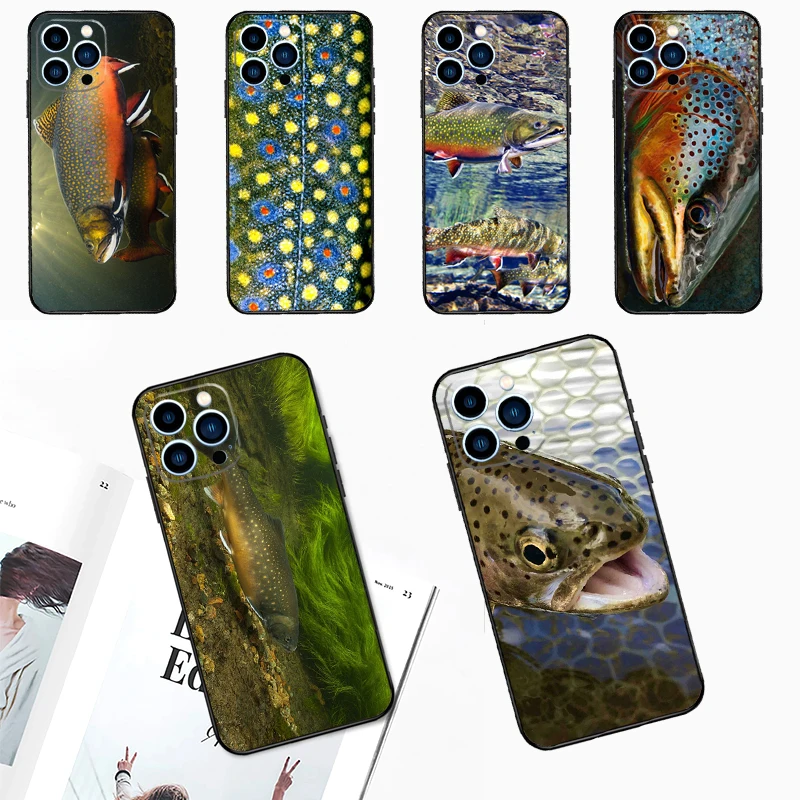 Trout Fish Fishing Phone Case For iPhone 15 16 14 13 12 11 Pro Max Plus Mini X XR XS Max 7 8 Soft TPU Cover