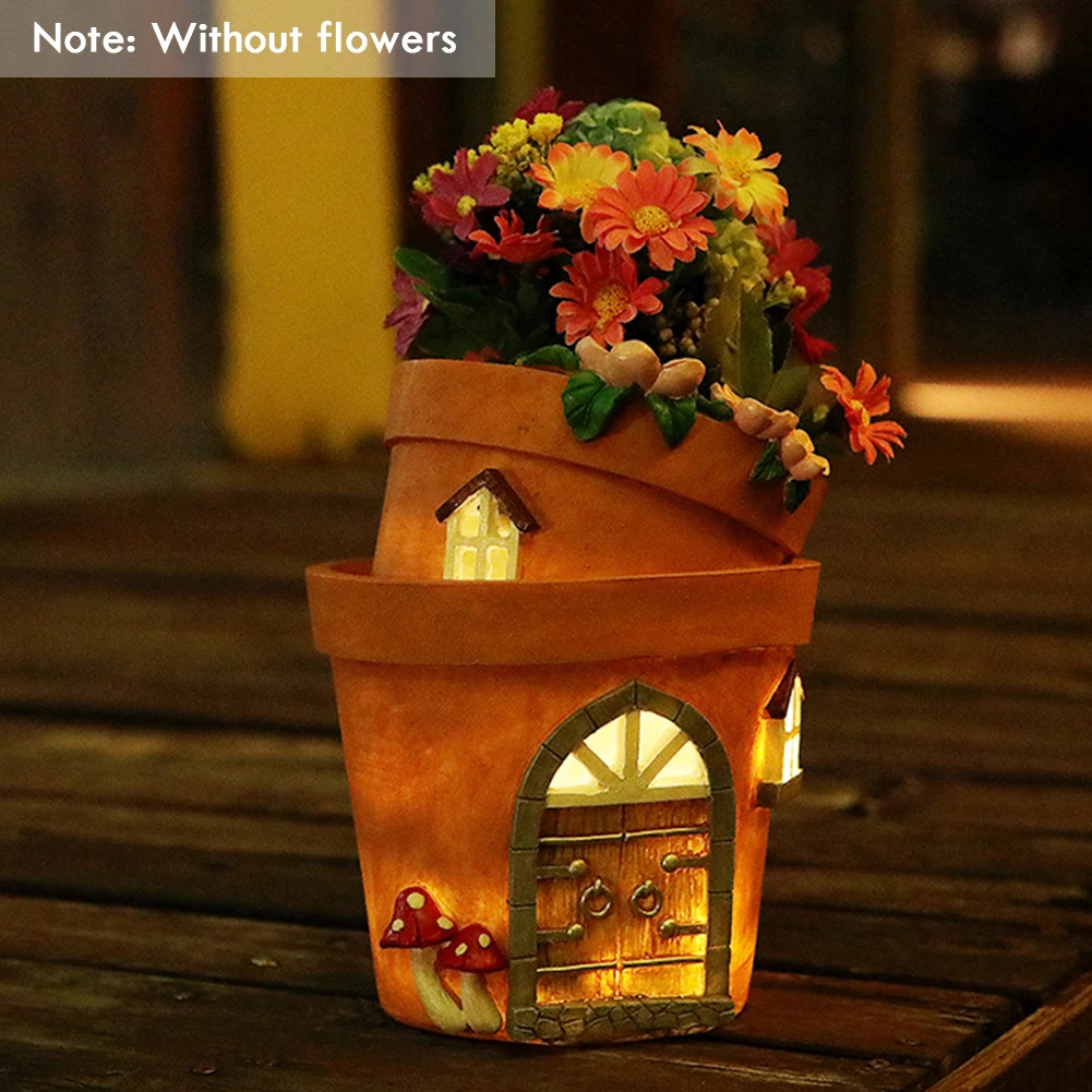 Creaitve Decorative Pendant Simulated Gourd House Solar Light Garden Kettle Potted Light Succulent Flower Pot for Presents Gifts