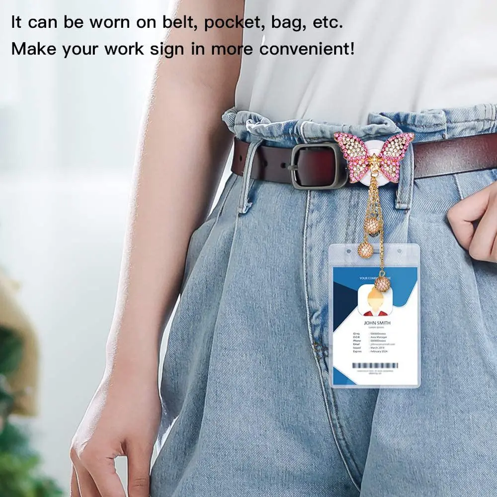 Cute Chest Card Work Card Clips Name Card Crystal Hospital Badge Holder Retractable Badge Reel ID Card Clips Nurse Badge Clip