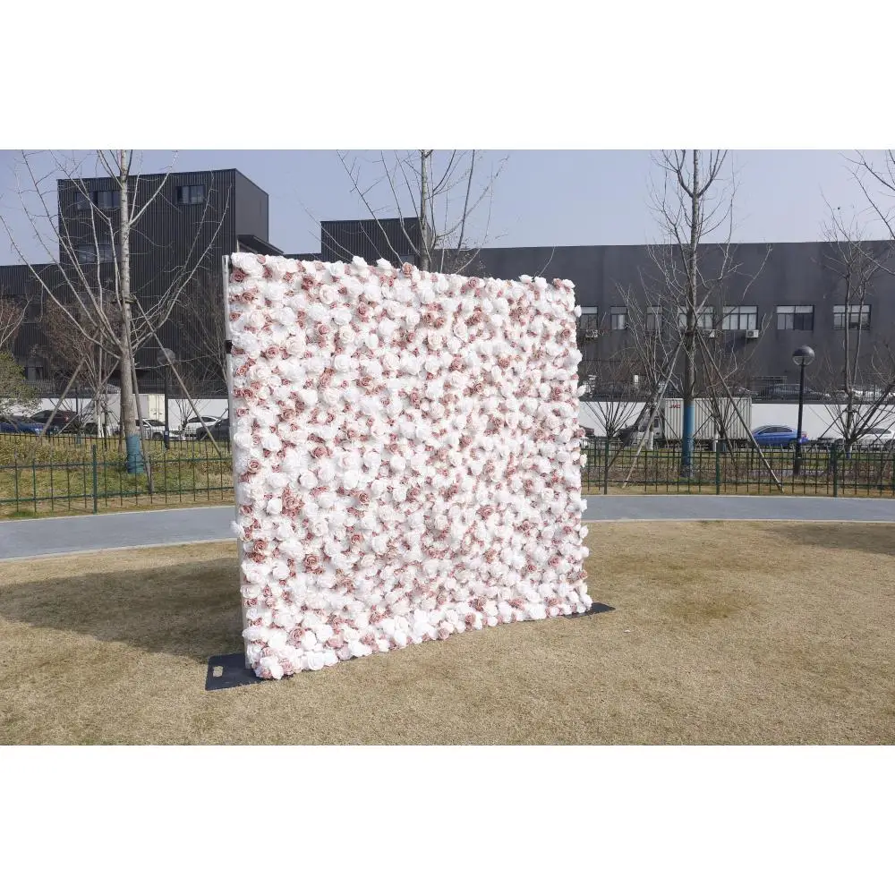 Wholesale artificial pink flower wall backdrop 8ft x 8ft roll up rose wall flowers wall panel for wedding decoration