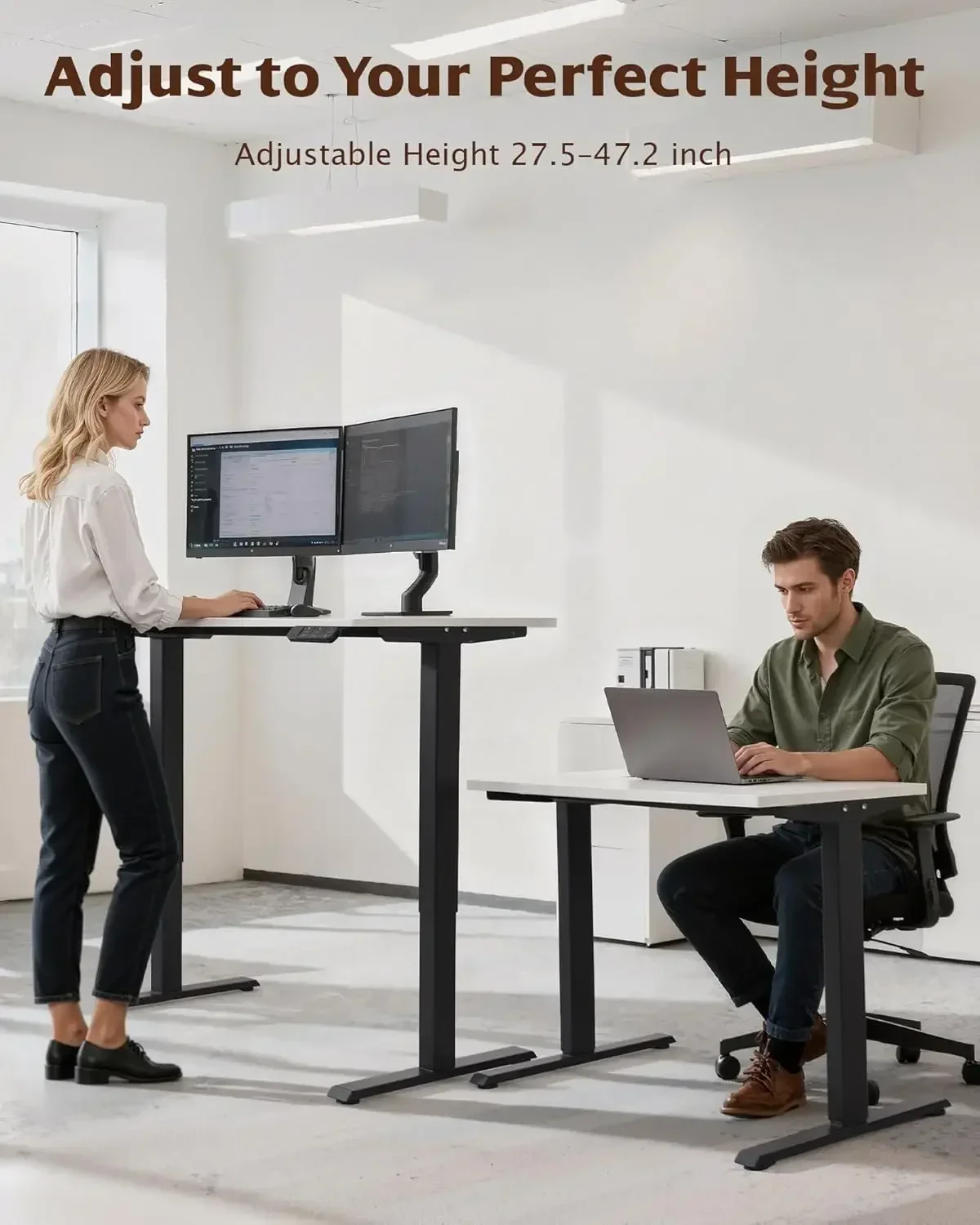 Dual Motor Electric Adjustable Standing for up to 70.8”x31.5” Table Tops, 225 lbs Weight Capacity, Computer Desk for Home and Of