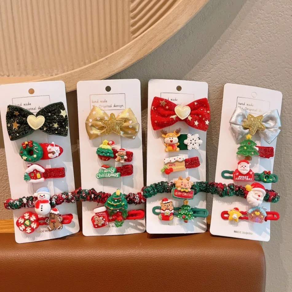 女の子の新年用赤いヘアピン、子供用クリスマスベルベットスターボウヘアピン、スイートガールキュートヘッドトップクリップ、新年のヘアアクセサリーZX07