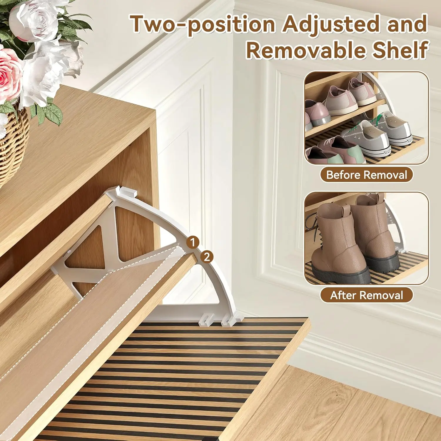 خزانة تخزين الأحذية للمدخل مع 4 أدراج قابلة للطي، خزانة رف الأحذية الضيقة، تخزين الأحذية النحيفة المخفية أورجاني الأحذية القائمة بذاتها