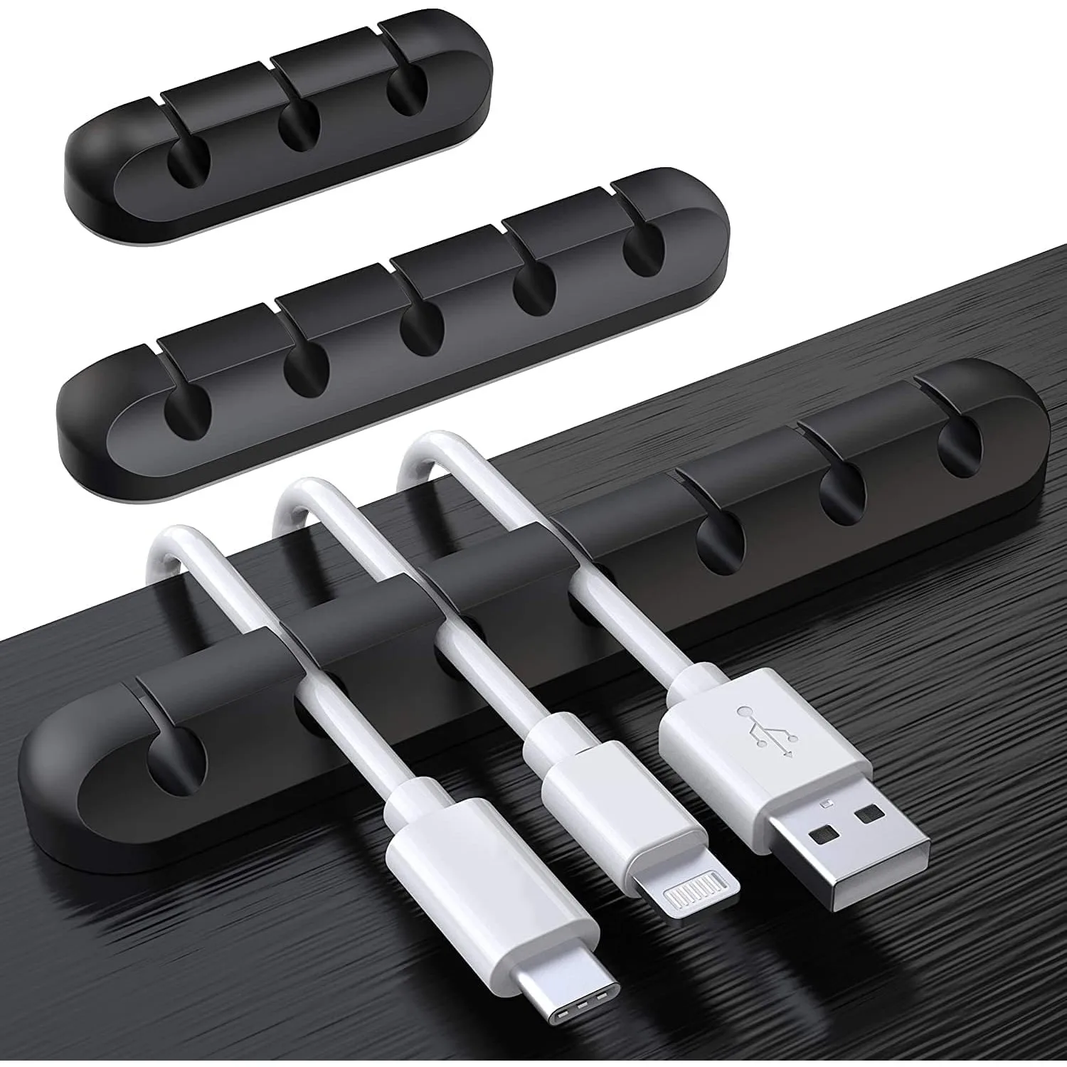 3PCS Silicone USB Cable Holder Clips, Self Adhesive Black White, for Desktop Charging Cable Mouse Wire PC Office Home