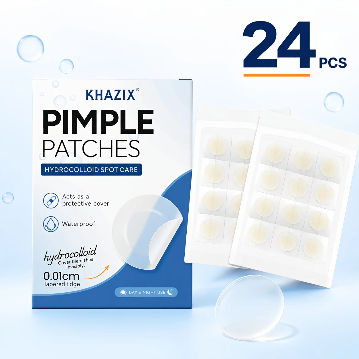 24PCS pimple patch,invisible blemish covering patches,water-resistant,applicable to all skin types,usable day and night