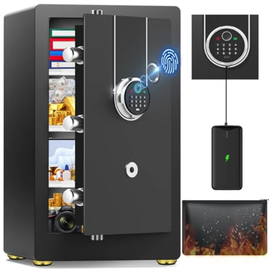 

Биометрический сейф объемом 5,2 куб. фута с огнестойким и водонепроницаемым чехлом для хранения крупных документов, защита от кражи, двойная сигнализация, бесшумный режим