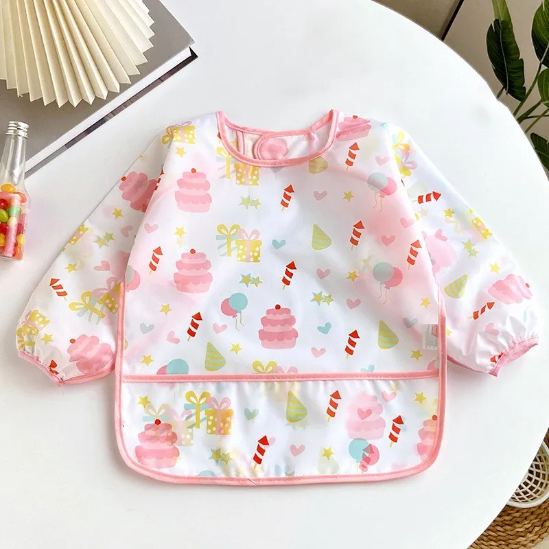 Baby Lätzchen niedlich bunte Cartoon wasserdicht Lätzchen Säugling essen Kinder zeichnen Langarm Schürze selbst füttern Baby 0-3 Jahre – Detail 4