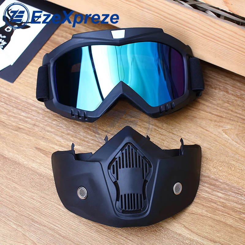 Ski Snowboard Motorcycle Windproof Cruiser Folding Goggles Glasses removable face mask cover For Biker Helmet with Mouth Filter