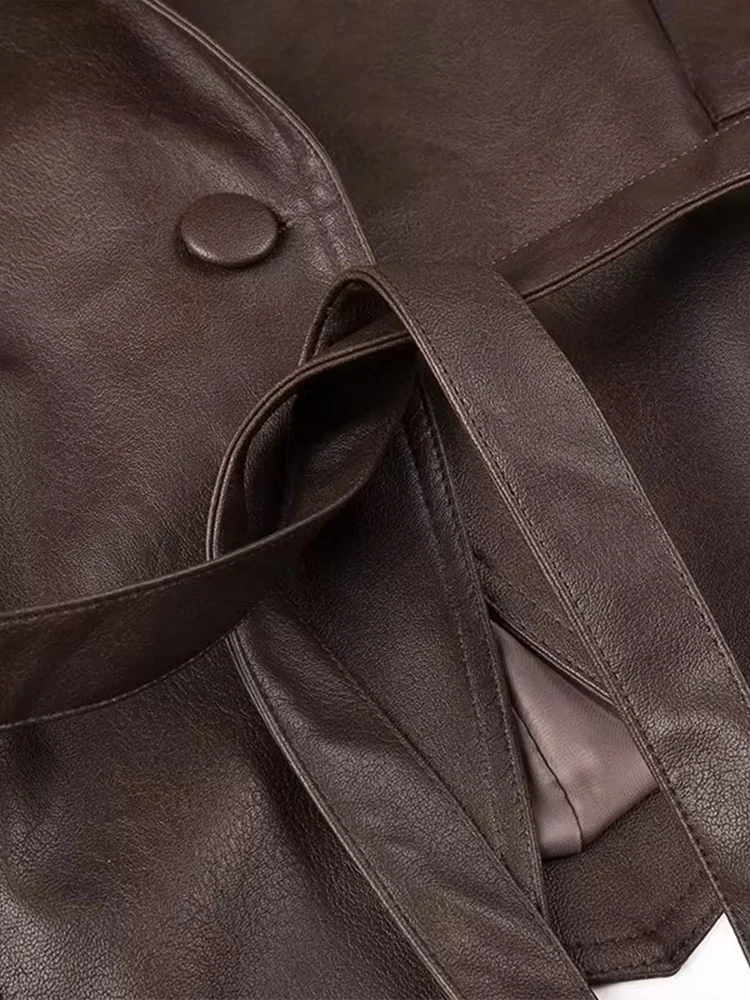 Estilo europeu nova moda feminina versátil temperamento cor sólida manga longa jaqueta de couro fino