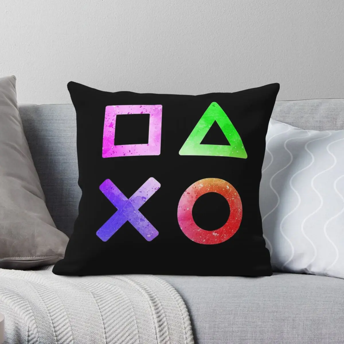 Gaming Controller Buttons Square Pillowcase Polyester Linen Velvet Printed Zip Decorative Throw Pillow Case Seater Cushion Cover