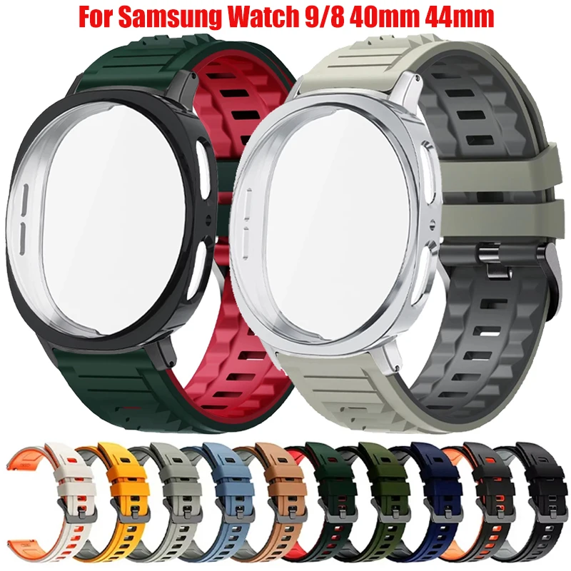 TPU Case+Soft Silicone Watchband For Samsung Galaxy Watch 9 40mm 44mm Sport Correa Strap Bracelet For Galaxy Watch 8 40mm 44mm