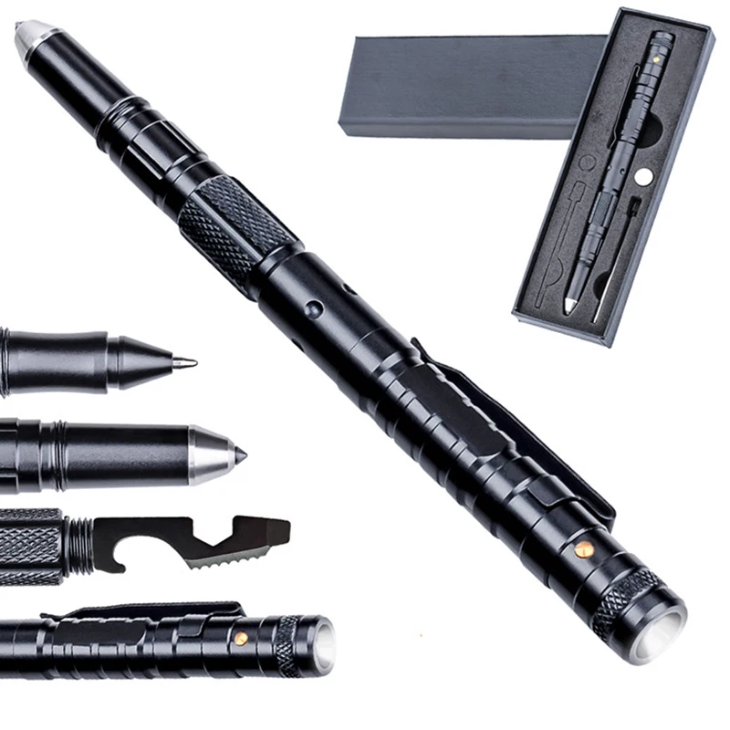 Tactical Pen Aluminum Alloy Multitool Pen Survival Gear Gadgets LED Tactical Flashlight Window Glass Breaker for Men Dads