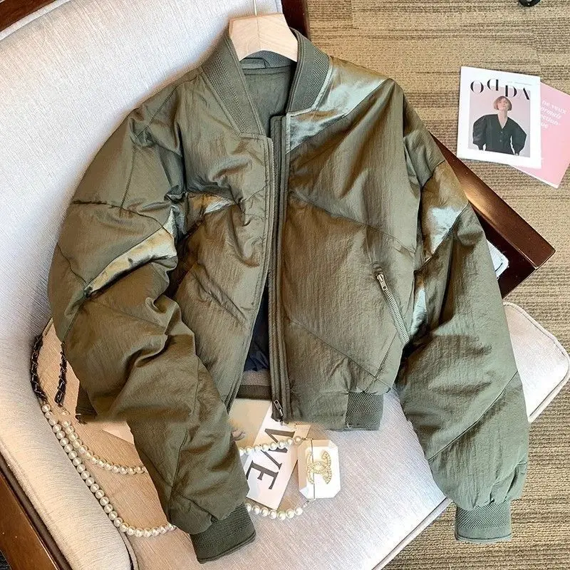 

Ретро-стиль, модная однотонная бейсбольная хлопковая куртка с воротником-стойкой и длинными рукавами для женщин, осень 2022, новый повседневный свободный топ