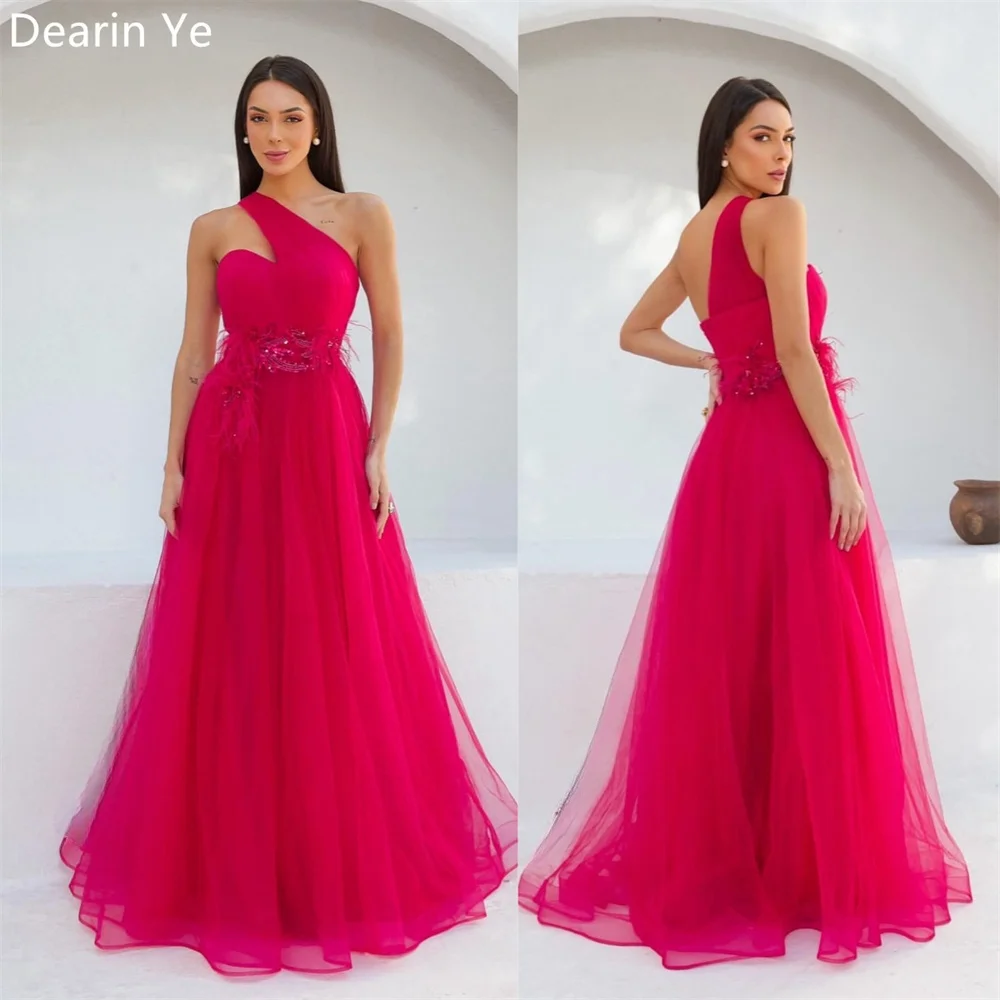 

Formal Gown Evening Dearin One Shoulder A-line Floor Length Skirts Draped Layered Tulle Bespoke Occasion Dresses Prom Dress Saud