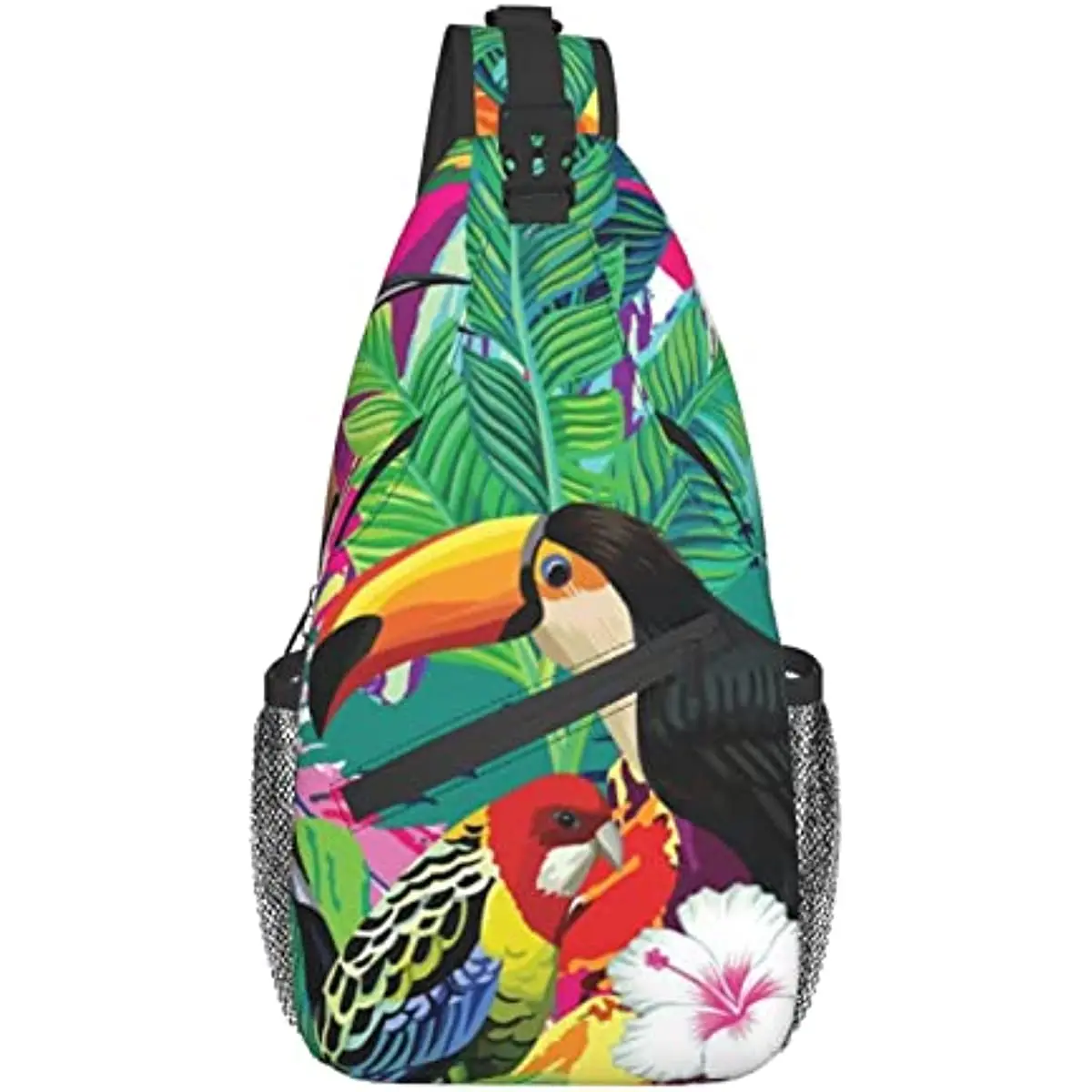 Composition Of Tropical Bird Toucan Parrot-1 Outdoor Crossbody Shoulder Bag For Unisex Young Adult Hiking Sling Backpack