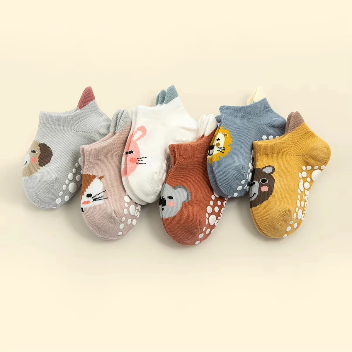 

6 Pairs Kids【Cotton Socks】 Cute Cartoon Animal Pattern Comfy Breathable Baby Non-slip Floor Socks