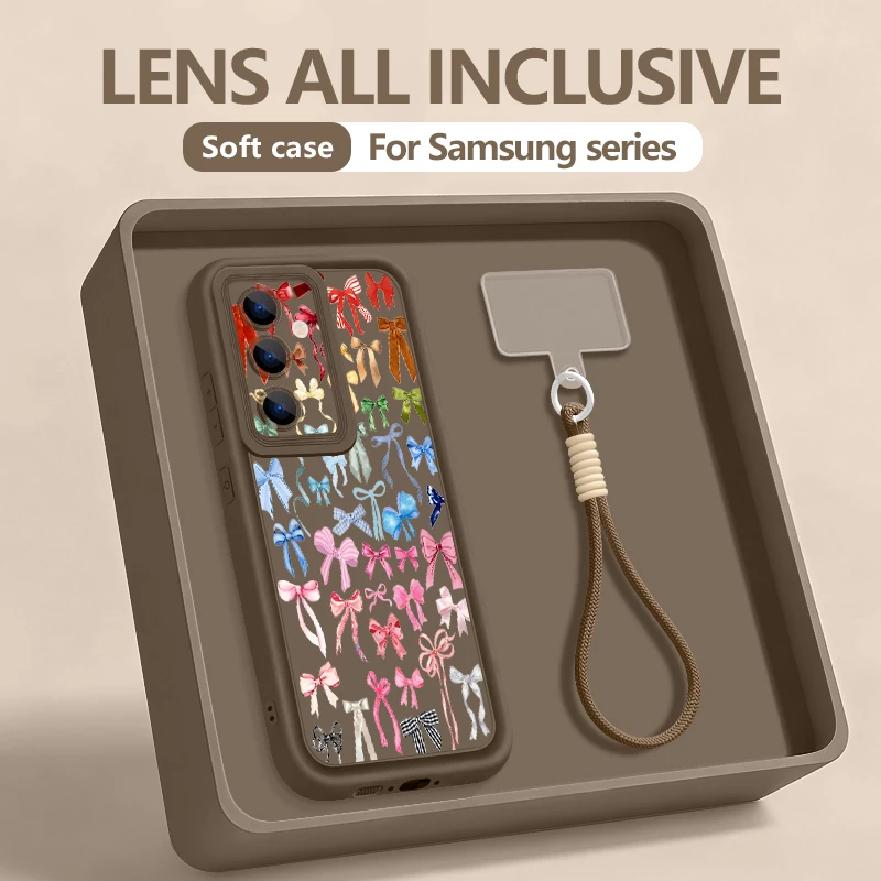 Colored Bow Printed Phone Case For Samsung Galaxy S26 S25 S24 Ultra S23 S25 FE A57 A37 A17 A27 A56 A16 A55 A54 A15 Lanyard Cover