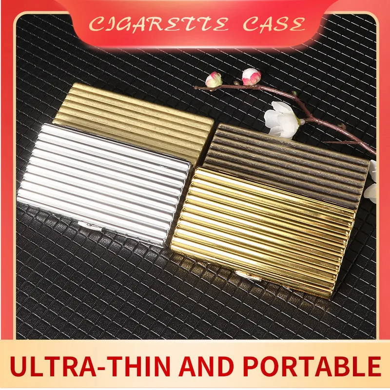 Slim Embossed Pattern Cigarette Case Women Brass Metal Long Thin Smoking Cigarette Box Bronze Gold Silver Color 103*59*14mm